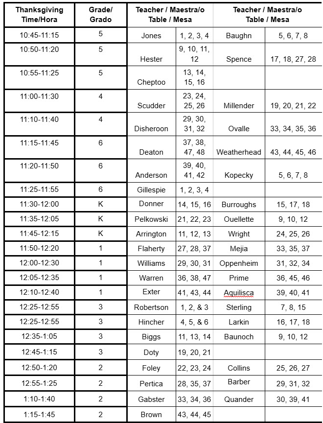 Thanksgiving Schedule